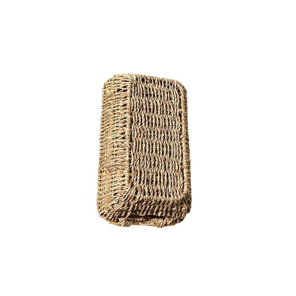WOODEN WITH HANDLES STRAW HAND-WOVEN WICKER STORAGE BASKET - Picture 3 of 5